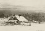 Michał Gorstkin-Wywiórski, Pejzaż z chatą, węgiel, papier