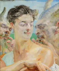 Jacek Malczewski, Muza i fauny, 1916, olej, deska