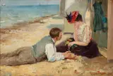 Maurycy Trębacz, Na plaży, 1898, olej, płótno naklejone na tekturę