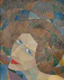 Bolesław Biegas, Sferyczna głowa kobiety, 1921, olej, pastel, płyta