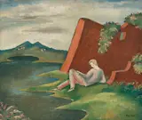 Eugeniusz Zak, Idylla - Krajobraz z leżącym młodzieńcem, ok. 1915, olej, płótno