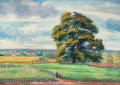 Jan Peszke, Widok z okolic Melun, ok. 1930, olej, płótno