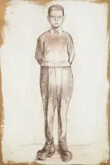Andrzej Wróblewski, Chłopiec na białym tle, 1955/56, technika mieszana, papier