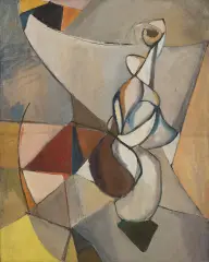 Tadeusz Kantor, Przestrzeń parasolowata i figury, ok. 1948, olej, płótno
