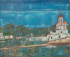 Cerkiew by Jerzy Nowosielski, lata 80 XX w., olej, płótno, sold Dec 2025
