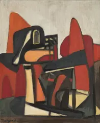 Pinchas Burstein, Bez tytułu (Serie Rouge), 1956, olej, płótno