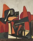 Pinchas Burstein, Bez tytułu (Serie Rouge), 1956, olej, płótno