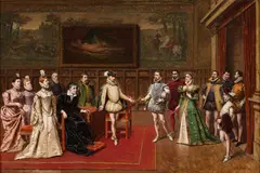 Władysław Bakałowicz, Katarzyna Medycejska spotyka swoich synów Karola IX i Henryka III, olej, płótno