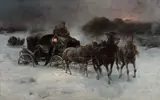 Jan Konarski, Podróż zimowym wieczorem, olej, płótno