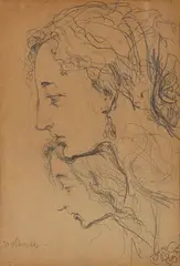 Jan Matejko, Dwie głowy - studium, 1867, ołówek, papier