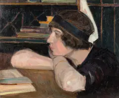 Jerzy Fedkowicz, Nad książką, 1921, olej, tektura