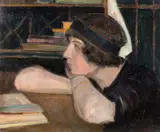 Jerzy Fedkowicz, Nad książką, 1921, olej, tektura