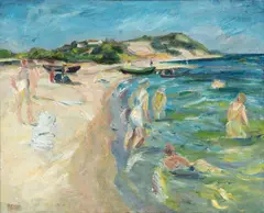 Waldemar Rösler, Kąpiące się na plaży, ok. 1912-1914, olej, płótno