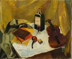Martwa natura ze skrzypcami by Edward Matuszczak, przed 1939, olej, płótno, sold Mar 2026
