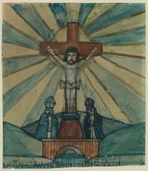 Nikifor Krynicki, Ukrzyżowany, lata 50. XX w., akwarela, gwasz, papier