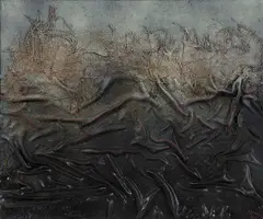 Jonasz Stern, Kompozycja, 1970, olej, płótno, collage