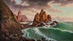 Eugene von Guerard, View of the Granite Rocks at Cape Woolamai 1872, 1872, oil on canvas