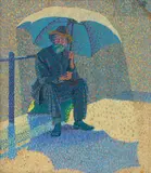 Weaver Hawkins, Seated Man Beneath Umbrella 1921