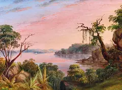George Edwards Peacock, Port Jackson, N.S.W. looking South from near Middle Head past St George's Head 1847, 1847, oil on board