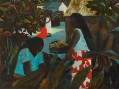 Collecting Fruit, Tahiti by Ray Crooke, oil on canvas on composition board, sold May 2017