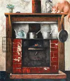 The Cat on the Stove 1962 by Sali Herman, 1962, oil on canvas, sold May 2017