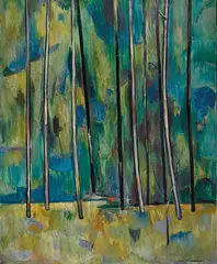 Trees (1958) by Fred Williams, 1958, oil on composition board, sold Nov 2016
