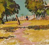 William Frater, Figure Beside the Fence, oil on canvas on board