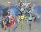 Kenneth Rowell, Ballet Dancers, gouache, ink and collage on board