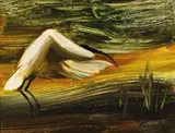 Ibis Flying 1965 by Albert Tucker, 1965, synthetic polymer paint on composition board, sold Nov 2016