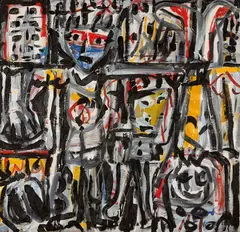 The Mugging 1985 by David Larwill, 1985, oil on canvas, sold Nov 2016