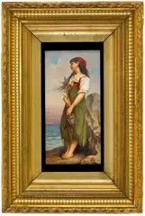 (Mignon) by Josef Zasche, polychrome overglaze on porcelain plaque, offered Oct 2016