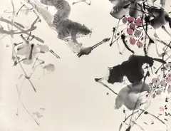 Chen Wen Hsi, Squirrel and Vine, ink and colour on paper