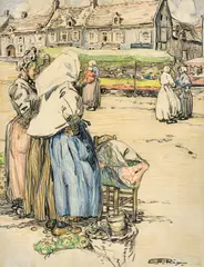 Hilda Rix Nicholas, (Market at Etaples) (circa 1910), 1910, pencil on paper