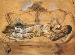 (Sleeping Boy) by Donald Friend, ink, watercolour, gouache on paper on board, offered Oct 2016