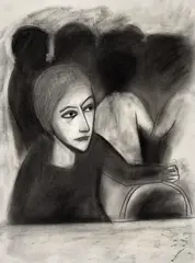 (Cafe Scene) by Robert Dickerson, charcoal on paper, sold Oct 2016