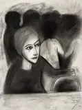 Robert Dickerson, (Cafe Scene), charcoal on paper