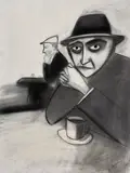 Robert Dickerson, (Cafe Scene), charcoal on paper