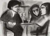 Robert Dickerson, (Cafe Scene), charcoal on paper