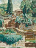 Freda Robertshaw, Steps to Redleaf Pool, Sydney, oil on wood