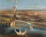 Ned Kelly: Crossing Bridge 1964 by Sidney Nolan, 1964, oil on composition board, offered Aug 2016