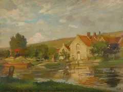 Canal Lock (Burgundy) (circa 1903) by Rupert Bunny, 1903, oil on canvas on board, sold Aug 2016