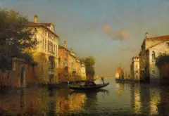 Antoine Bouvard, A Gondola on a Canal, Venice, oil on canvas