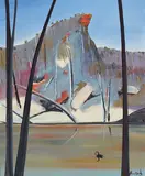 Pulpit Rock and Black Swan by Arthur Boyd, oil on composition board, sold Aug 2016