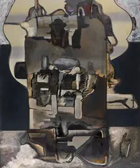 Observation Post (1966) by Jan Senbergs, 1966, oil on composition board, offered Jul 2016