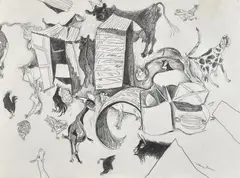 Farmyard Scene (1980) by William Robinson, 1980, pencil on paper, offered Jul 2016