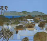 Thursday Island Buildings by Ray Crooke, oil on paper on board, offered Jul 2016