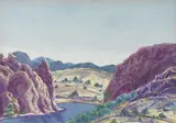 Oscar Namatjira, Central Australian Gorge, watercolour on paper
