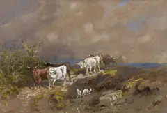 Edward Hargitt, Cattle on a Country Road 1871, 1871, watercolour, gouache and pencil on paper