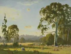 Carl Hampel, Pastoral Scene, oil on canvas on board