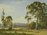 Carl Hampel, Pastoral Scene, oil on canvas on board